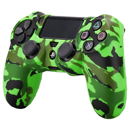 Pandaren® siliconas cubierta piel caso antideslizante Transferencia de agua personalizar camuflaje cover case para Mando PS4 x1 (verde) + asideros thumb grips x 2