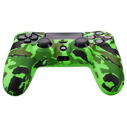 Pandaren® siliconas cubierta piel caso antideslizante Transferencia de agua personalizar camuflaje cover case para Mando PS4 x1 (verde) + asideros thumb grips x 2