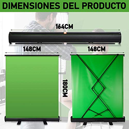 Pantalla Croma Verde, Portatil de 180 x 148cm, Luxscreen Chromakey Plegable para Eliminación del Fondo Croma, con Ajuste desplegable, Tejido Verde Chroma Antiarrugas, Estuche de Aluminio