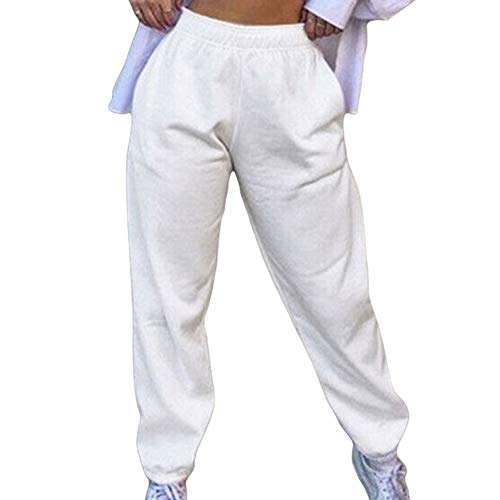 Pantalones de chándal Inferiores para Mujer Bolsillos de Cintura Alta Gimnasio Deportivo Pantalones Deportivos de Ajuste Deportivo Pantalones Lounge (Blanco con Forro Polar, S)