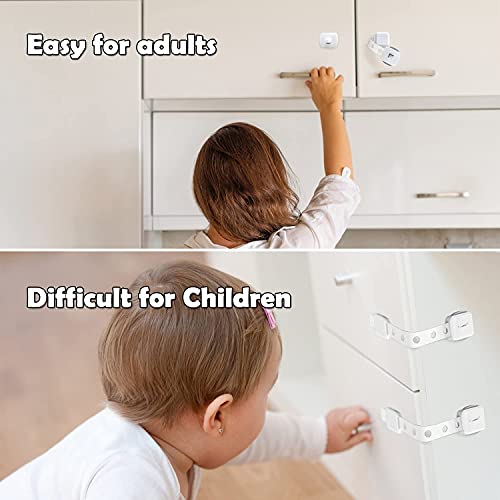 Paochocky 8 PCS ajustable Cerraduras de Seguridad Bebés con 3M Adhesivo No es Necesario Perforar para Nevera gabinetes Ventanas para Niños,Blanco