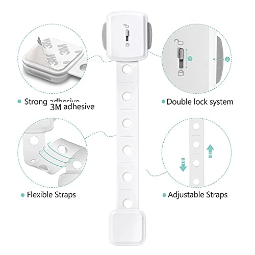 Paochocky 8 PCS ajustable Cerraduras de Seguridad Bebés con 3M Adhesivo No es Necesario Perforar para Nevera gabinetes Ventanas para Niños,Blanco