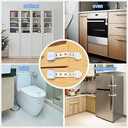 Paochocky 8 PCS ajustable Cerraduras de Seguridad Bebés con 3M Adhesivo No es Necesario Perforar para Nevera gabinetes Ventanas para Niños,Blanco