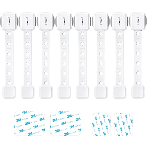 Paochocky 8 PCS ajustable Cerraduras de Seguridad Bebés con 3M Adhesivo No es Necesario Perforar para Nevera gabinetes Ventanas para Niños,Blanco