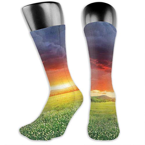 Papalikz Compression Medium Calf Socks,Mystical Horizon With Dark Storm Cloud In Meadow With Sunset View Image Modern Decor