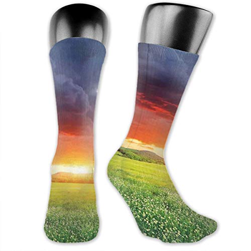 Papalikz Compression Medium Calf Socks,Mystical Horizon With Dark Storm Cloud In Meadow With Sunset View Image Modern Decor