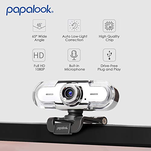 papalook Webcam 1080P para PC con Microfono, PA452 USB Cámara Web Enfoque Manual para Streaming en Vivo, CAM Compatible con Zoom/Skype/Teams, Mac/Portátil/Computadora/Ordenador - Negro