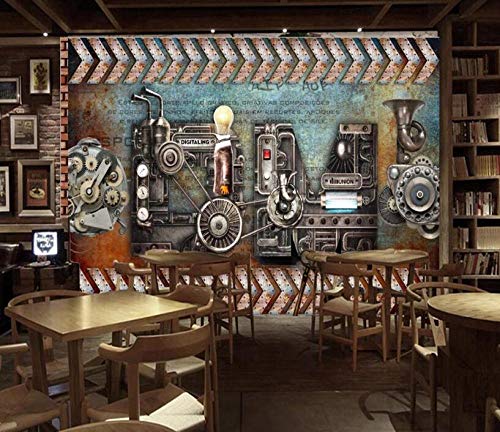 Papel tapiz 3D papel tapiz de ladrillo Retro steam engine do old gear estilo industrial wallpaper personalidad theme restaurant bar mural living room bedroom wallpaper-Mural 3D_Los 200 * 140cm