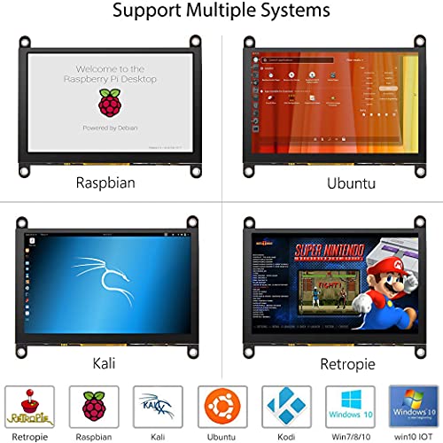 para Pantalla Raspberry Pi 4, Monitor de Pantalla táctil capacitiva HDMI de 5 Pulgadas - Pantalla LCD HD de 800x480 (Compatible con Pi 4 y Pi 3 B +, Windows)