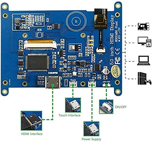 para Pantalla Raspberry Pi 4, Monitor de Pantalla táctil capacitiva HDMI de 5 Pulgadas - Pantalla LCD HD de 800x480 (Compatible con Pi 4 y Pi 3 B +, Windows)