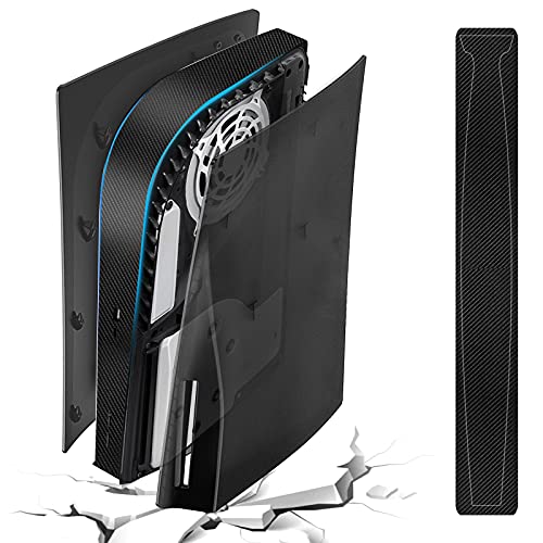 para PS5 Carcasa Console con Pegatina Media, Carcasa Rígida Placa para PS5 a Prueba, ABS Antirrayas a Prueba de Polvo Carcasa Placa Repuesto Cubierta para PS5 Consola Disc Edition -Translúcido Negra