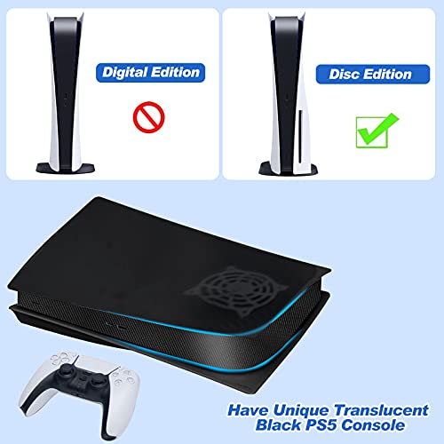 para PS5 Carcasa Console con Pegatina Media, Carcasa Rígida Placa para PS5 a Prueba, ABS Antirrayas a Prueba de Polvo Carcasa Placa Repuesto Cubierta para PS5 Consola Disc Edition -Translúcido Negra