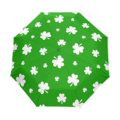 Paraguas Ahomy Art 3 plegables para el día de San Patricio, trébol de trébol de viaje, resistente al viento, anti-UV, paraguas de lluvia de sol, apertura automático/cierre