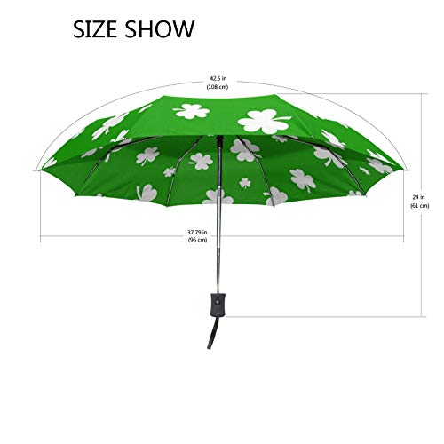 Paraguas Ahomy Art 3 plegables para el día de San Patricio, trébol de trébol de viaje, resistente al viento, anti-UV, paraguas de lluvia de sol, apertura automático/cierre