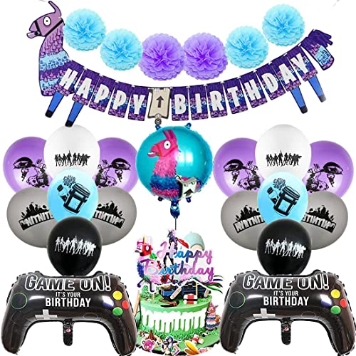 PAWT Artículos de Fiestas para Fanáticos de los Videojuegos Decoraciones para Cumpleaños de Tema de Videojuegos con Globos Cake Toppers para Decoraciones
