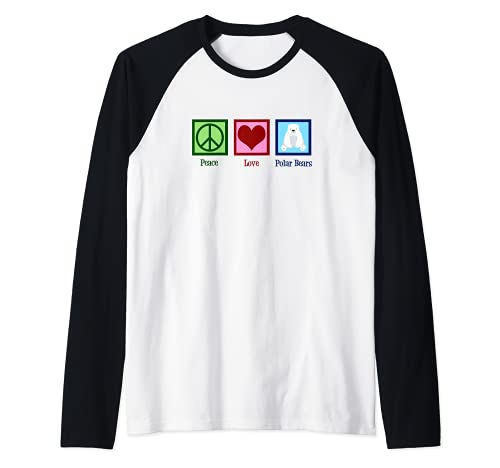 Paz Amor Oso Polar Lindo Animal Camiseta Manga Raglan