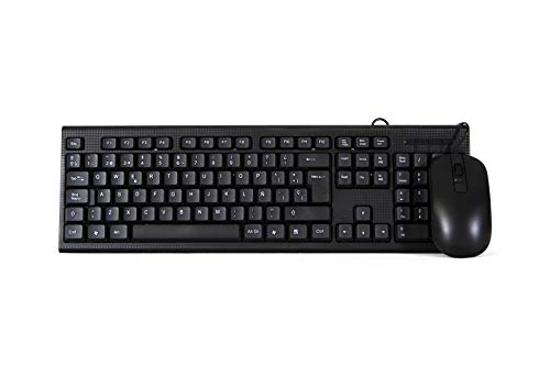PC Case PCC-KTR-001 - Kit de Teclado y ratón pc (Membrana, USB, cableado, diseño Fibra de Carbono) QWERTY Español, Color Negro