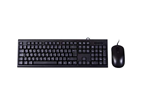 PC Case PCC-KTR-001 - Kit de Teclado y ratón pc (Membrana, USB, cableado, diseño Fibra de Carbono) QWERTY Español, Color Negro