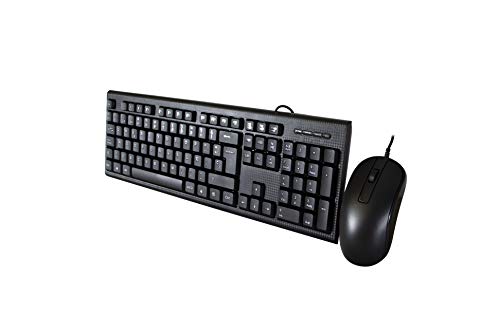 PC Case PCC-KTR-001 - Kit de Teclado y ratón pc (Membrana, USB, cableado, diseño Fibra de Carbono) QWERTY Español, Color Negro