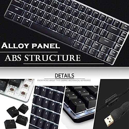 PC Teclado Mecánico para Juegos, Retroiluminación LED Blanca USB con Cable de 82 Teclas, Anti-Fantasma, Teclado Ergonómico de Computadora de para Jugar Juegos y Tipeos(Switches Marrón, Negro)