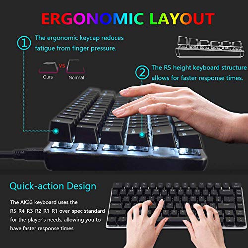 PC Teclado Mecánico para Juegos, Retroiluminación LED Blanca USB con Cable de 82 Teclas, Anti-Fantasma, Teclado Ergonómico de Computadora de para Jugar Juegos y Tipeos(Switches Marrón, Negro)