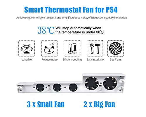 PeakLead PS4 Pro Ventilador de refrigeración el Color Blanco Glacial White Turbo refrigerador Control De La Temperatura del Súper USB Cooling Fan Cooler para Sony Playstation 4 Pro