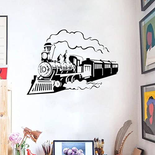 Pegatina de pared de tren vintage Locomotora Retro Steam Tren Calcomanías de vinilo Horas Decoración del Hogar de Niños Habitación de Vivero de Playroom Calcomanías 60x42cm