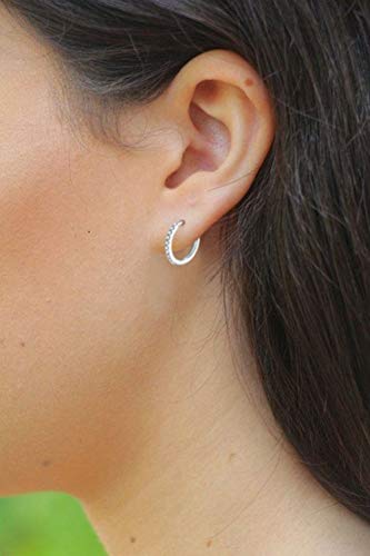 Pendientes de tuerca de plata para mujer | Pendientes de aro de plata de ley 925 con circonita cúbica AAA+, juego de 3 pares de pequeños pendientes para cartílago (4 mm x 2 y 12 mm x 1)