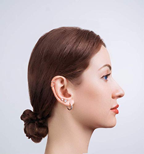 Pendientes de tuerca de plata para mujer | Pendientes de aro de plata de ley 925 con circonita cúbica AAA+, juego de 3 pares de pequeños pendientes para cartílago (4 mm x 2 y 12 mm x 1)