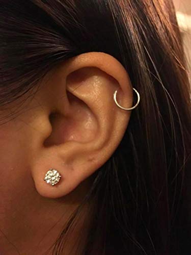Pendientes de tuerca de plata para mujer | Pendientes de aro de plata de ley 925 con circonita cúbica AAA+, juego de 3 pares de pequeños pendientes para cartílago (4 mm x 2 y 12 mm x 1)