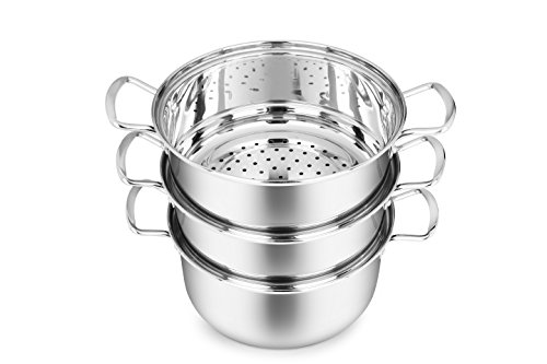 Penguin Home 3009 Professional Induction-Safe Stainless Steel Steamer Set-3 Tier Construction-20 cm/3 Litre, Acero Inoxidable, Mirror Finish, 20 X20 X30 cm