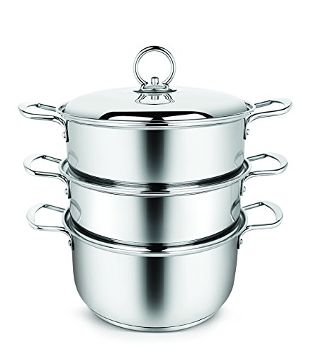 Penguin Home 3009 Professional Induction-Safe Stainless Steel Steamer Set-3 Tier Construction-20 cm/3 Litre, Acero Inoxidable, Mirror Finish, 20 X20 X30 cm