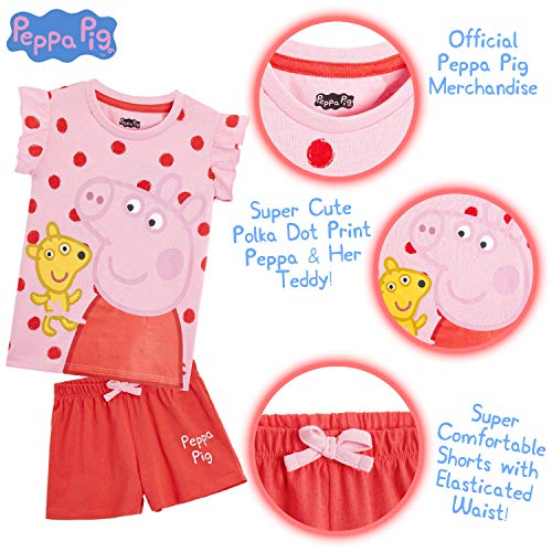 Peppa Pig Pijama Niña, Ropa Niña 100% Algodon, Conjunto 2 Piezas Pijama Niña Verano, Pijama Corto Niña para Playa Vacaciones, Regalos Originales para Niñas Edad 2-6 Años (4-5 Años, Rosa/Rojo)