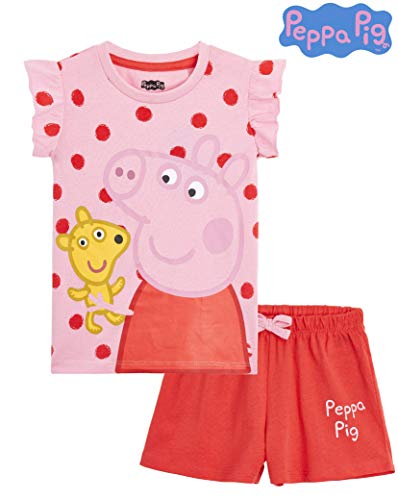 Peppa Pig Pijama Niña, Ropa Niña 100% Algodon, Conjunto 2 Piezas Pijama Niña Verano, Pijama Corto Niña para Playa Vacaciones, Regalos Originales para Niñas Edad 2-6 Años (4-5 Años, Rosa/Rojo)