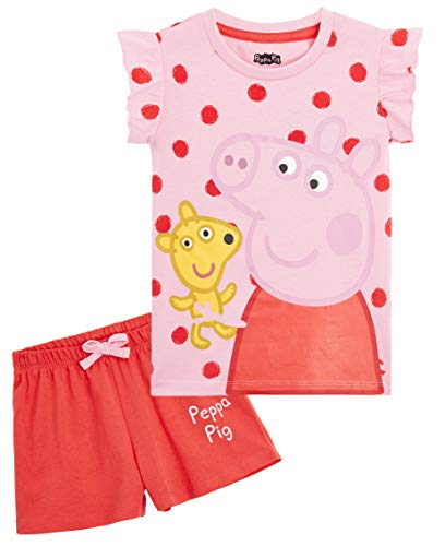 Peppa Pig Pijama Niña, Ropa Niña 100% Algodon, Conjunto 2 Piezas Pijama Niña Verano, Pijama Corto Niña para Playa Vacaciones, Regalos Originales para Niñas Edad 2-6 Años (4-5 Años, Rosa/Rojo)
