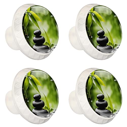 Perilla del gabinete,manijas 4 perillas de puerta del gabinete de cocina del cajón de las PC Still Life Zen Basalt Stones Vaso de cristal