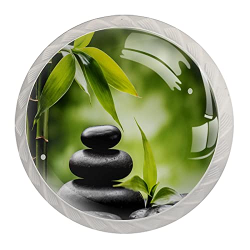 Perilla del gabinete,manijas 4 perillas de puerta del gabinete de cocina del cajón de las PC Still Life Zen Basalt Stones Vaso de cristal