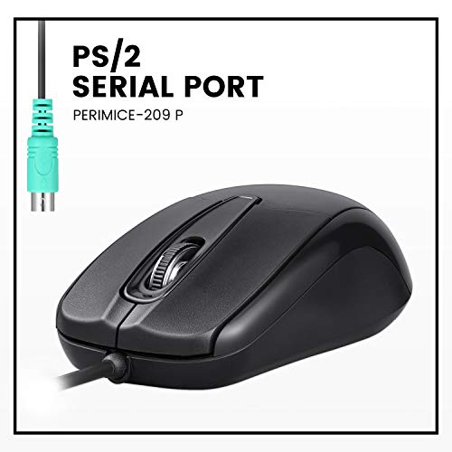 Perixx Perimice-209 P - Ratón PS2 con Cable, Rueda de Desplazamiento, resolución óptica de 1000 PPP, Cable de 1,8 m, Color Negro