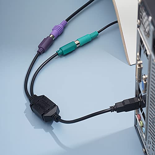perixx PERIPRO-401 - Adaptador PS2 a USB - para teclado y ratón con interfaz PS2 - Compatible con puerto PS2 de conmutador KVM - IC USB incorporado