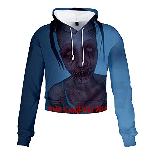 Phasmophobia Hoodies Horophobia Suéter inalámbrico para Mujer Impresión 3D Suéter con Capucha de Cintura Alta Mujeres