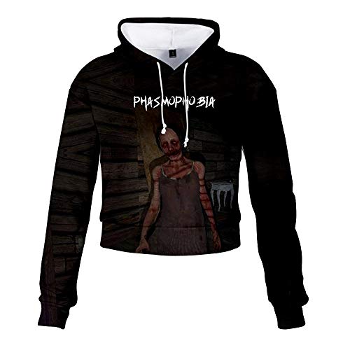 Phasmophobia Hoodies Horophobia Suéter inalámbrico para Mujer Impresión 3D Suéter con Capucha de Cintura Alta Mujeres