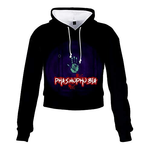 Phasmophobia Hoodies Horophobia Suéter inalámbrico para Mujer Impresión 3D Suéter con Capucha de Cintura Alta Mujeres