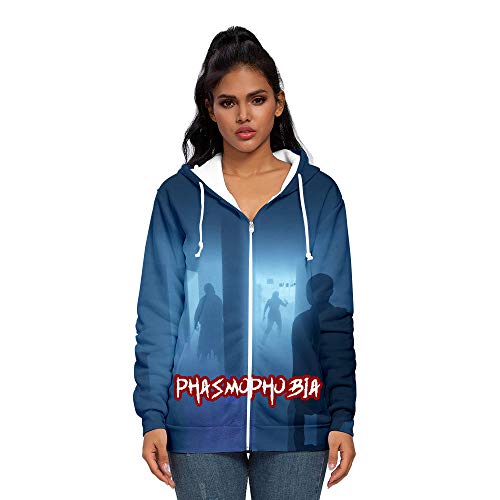 Phasmophobia Hoodies Impresión 3D Hombres y Mujeres Cremallera Chaqueta con Capucha Suéter