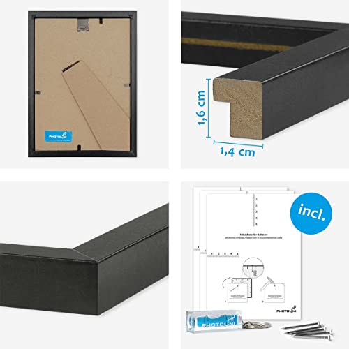 Photolini Juego de 3 Marcos 15x20 cm Modernos, Negros de MDF con Vidrio acrílico, Incluyendo Accesorios/Collage de Fotos/galería de imágenes