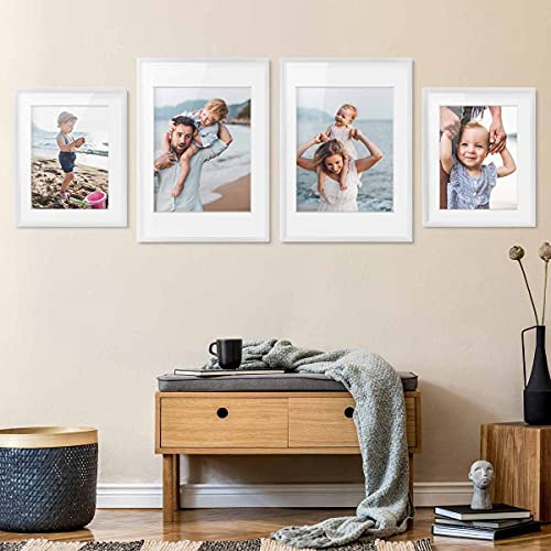 Photolini Juego de 4 Marcos para Objetos Blanco Moderno de MDF 40x50 cm y 50x70 cm con passepartout | para Objetos de hasta 1,5 cm de Profundidad