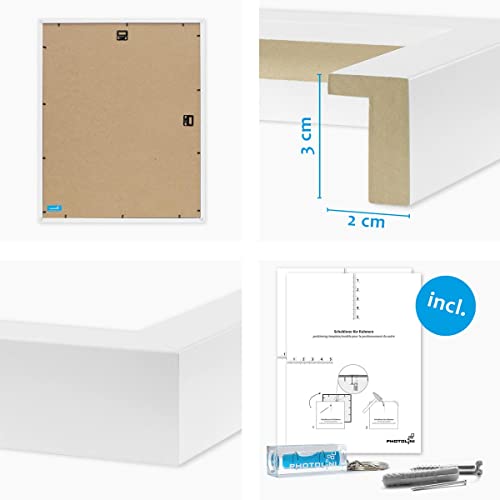 Photolini Juego de 4 Marcos para Objetos Blanco Moderno de MDF 40x50 cm y 50x70 cm con passepartout | para Objetos de hasta 1,5 cm de Profundidad