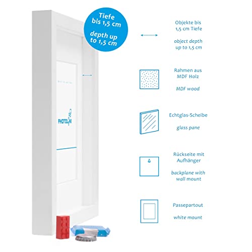 Photolini Juego de 4 Marcos para Objetos Blanco Moderno de MDF 40x50 cm y 50x70 cm con passepartout | para Objetos de hasta 1,5 cm de Profundidad