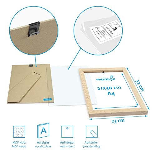Photolini Juego de 6 Marcos 21x30 cm / A4 con paspartú de 13x18 cm Modernos, Naturales de MDF con Vidrio acrílico, Incluyendo Accesorios/Collage de Fotos/galería de imágenes