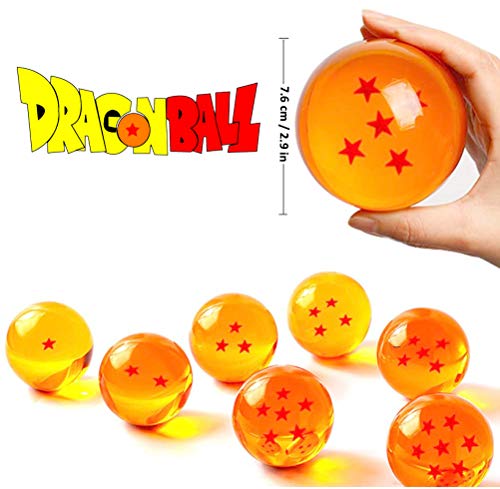 PHY Dragon Ball Z 7.6CM Bolas del Dragón Estrellas con Caja de Regalo Bola de Cristal Transparente Juguetes y Juegos Decoración Adornos Coleccionables para Niños Fans del Anime de DBZ 7PCS-7.6cm