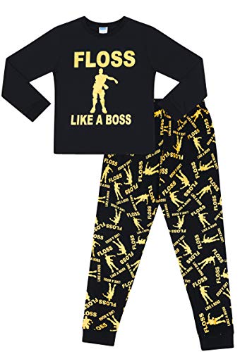 Pijama largo para niños con hilo dental para juegos de danza de oro negro, Negro, 7-8 Years